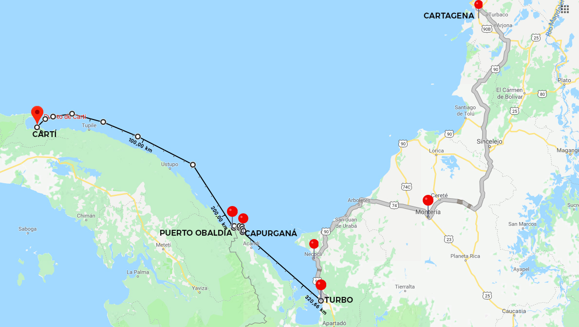 plan b viajero, como cruzar de Colombia a Panamá mapa, de Cartagena a Carti en lancha